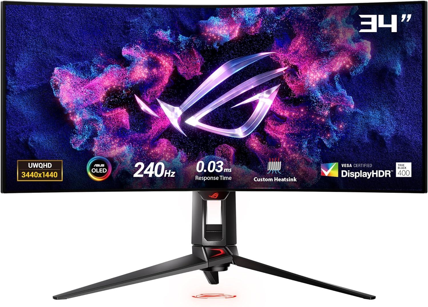 ASUS ROG Swift 34” OLED Ultrawide 800R Curved Gaming Monitor (PG34WCDM) – 21:9 (3440 x 1440), 240Hz