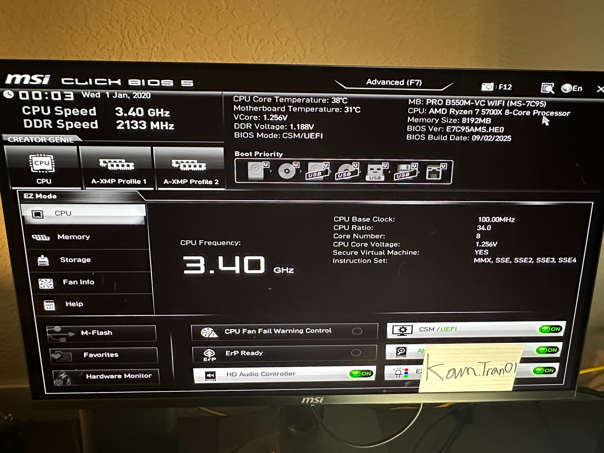 Msi Pro B550m-VC Wifi Ryzen 5700X Bundle