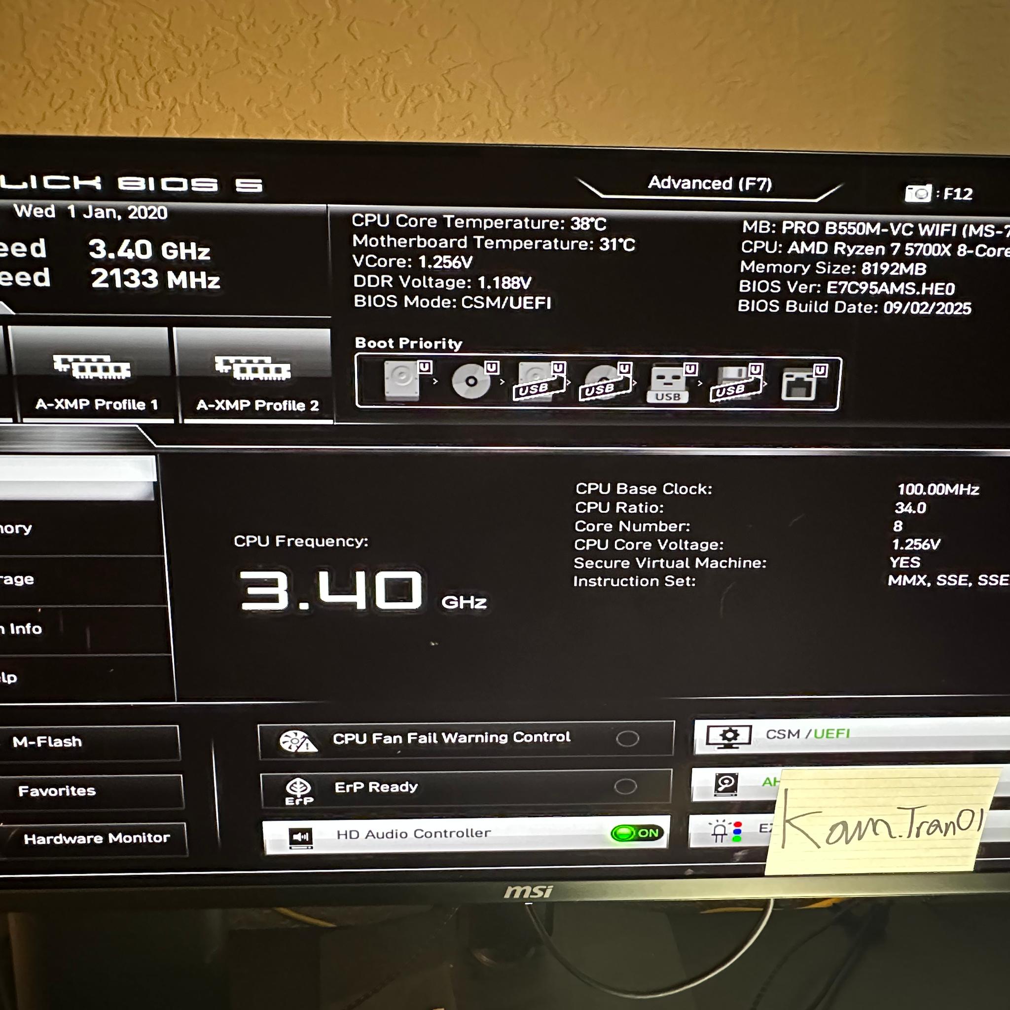 Msi Pro B550m-VC Wifi Ryzen 5700X Bundle