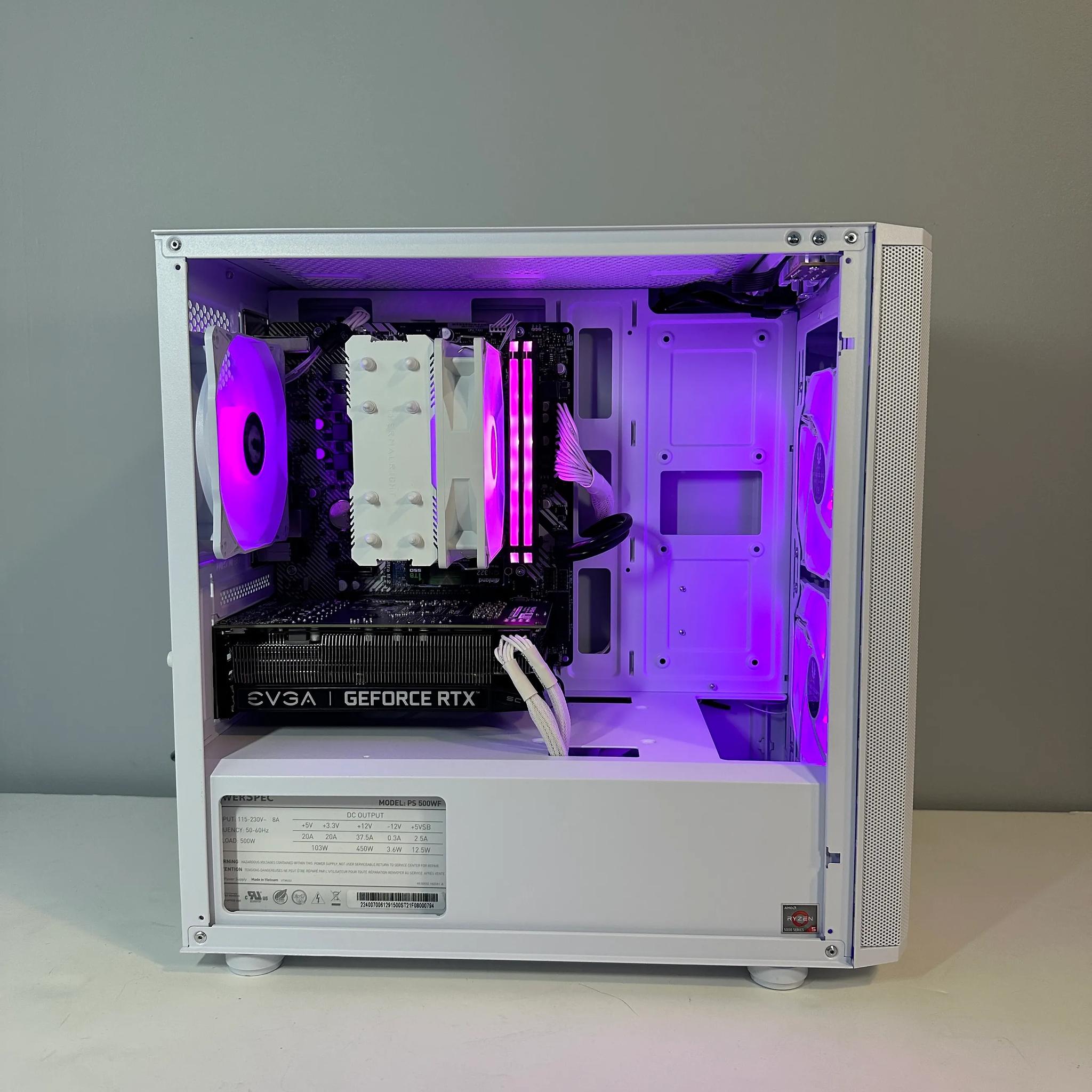 AMD Ryzen 5 5500/ RTX 2060 6GB Custom White RGB Gaming PC Bundle W/Keyboard/Mouse/Headset & Mic