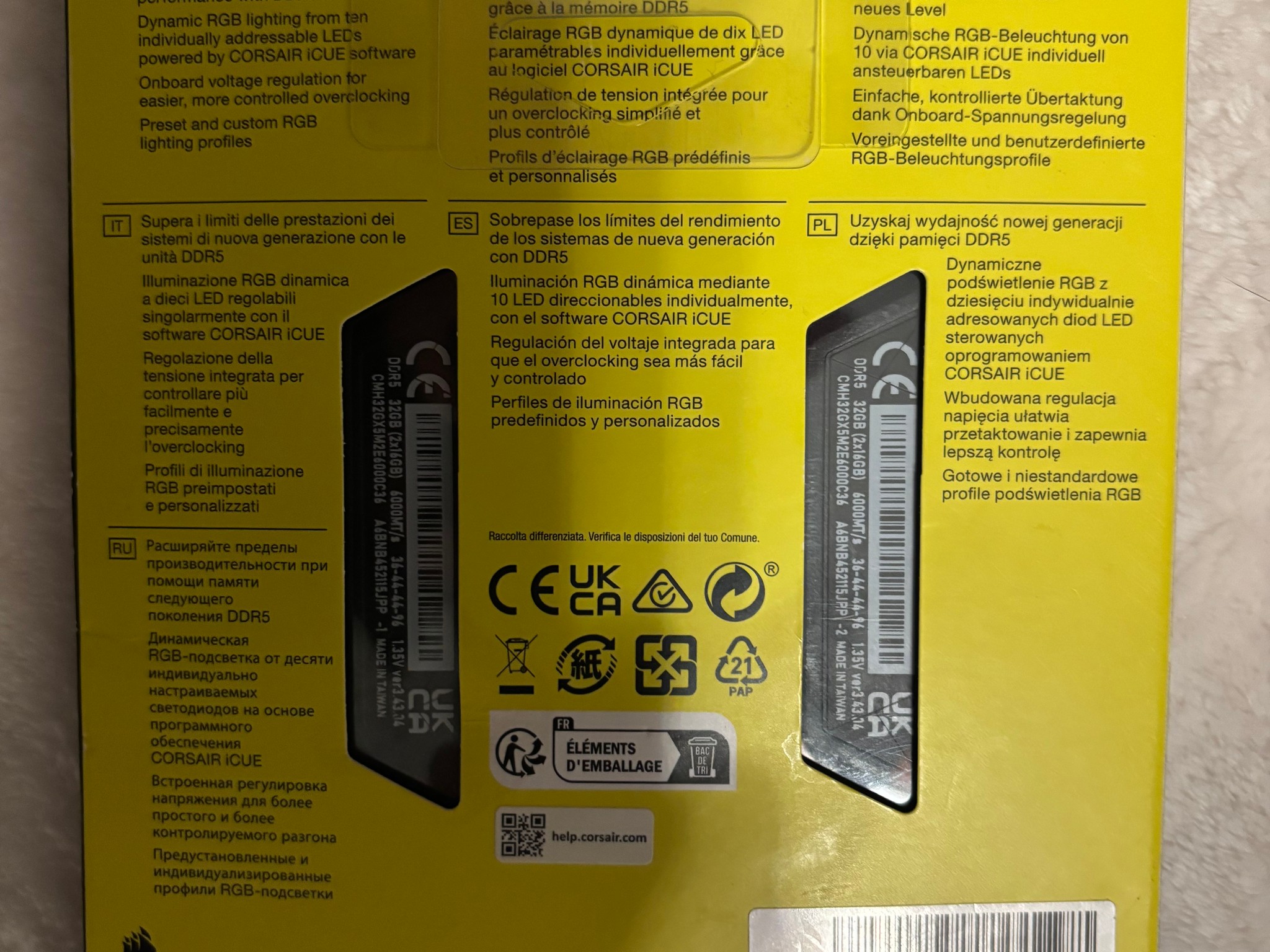 Corsair Vengeance RGB DDR5 32GB (2x16GB) Cl 36 6000MT/s  DIMM RGB Lighting RAM