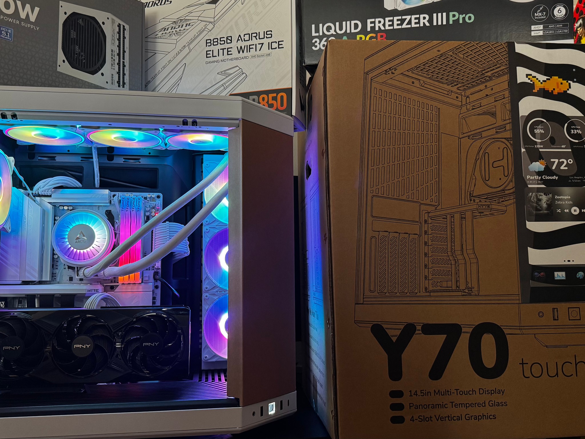 HYTE Y70 TOUCH PANDA/ Ryzen 9800x3D/ 5070ti/ 6tb nvme/ 64gb DDR5/ FREE HYTE KEEB KB WITH PURCHASE
