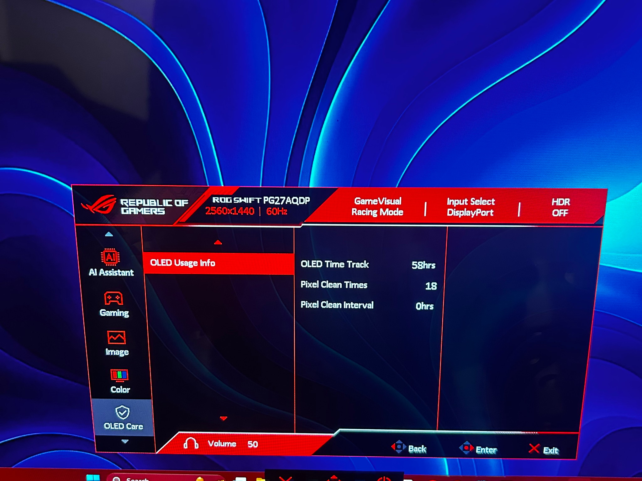 ASUS ROG 27” OLED (480hz Refresh Rate) 2560x1440 Resolution Gaming Monitor (PG27AQDP)
