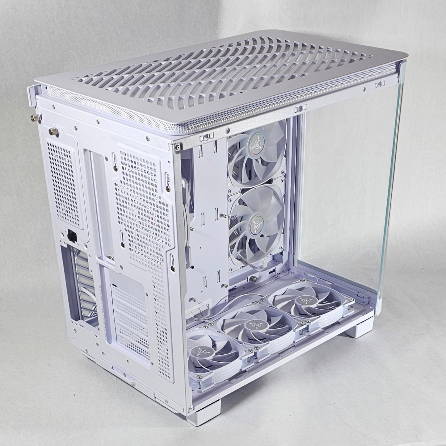 White PC Case with Tempered Glass w/ 7 RGB Fans