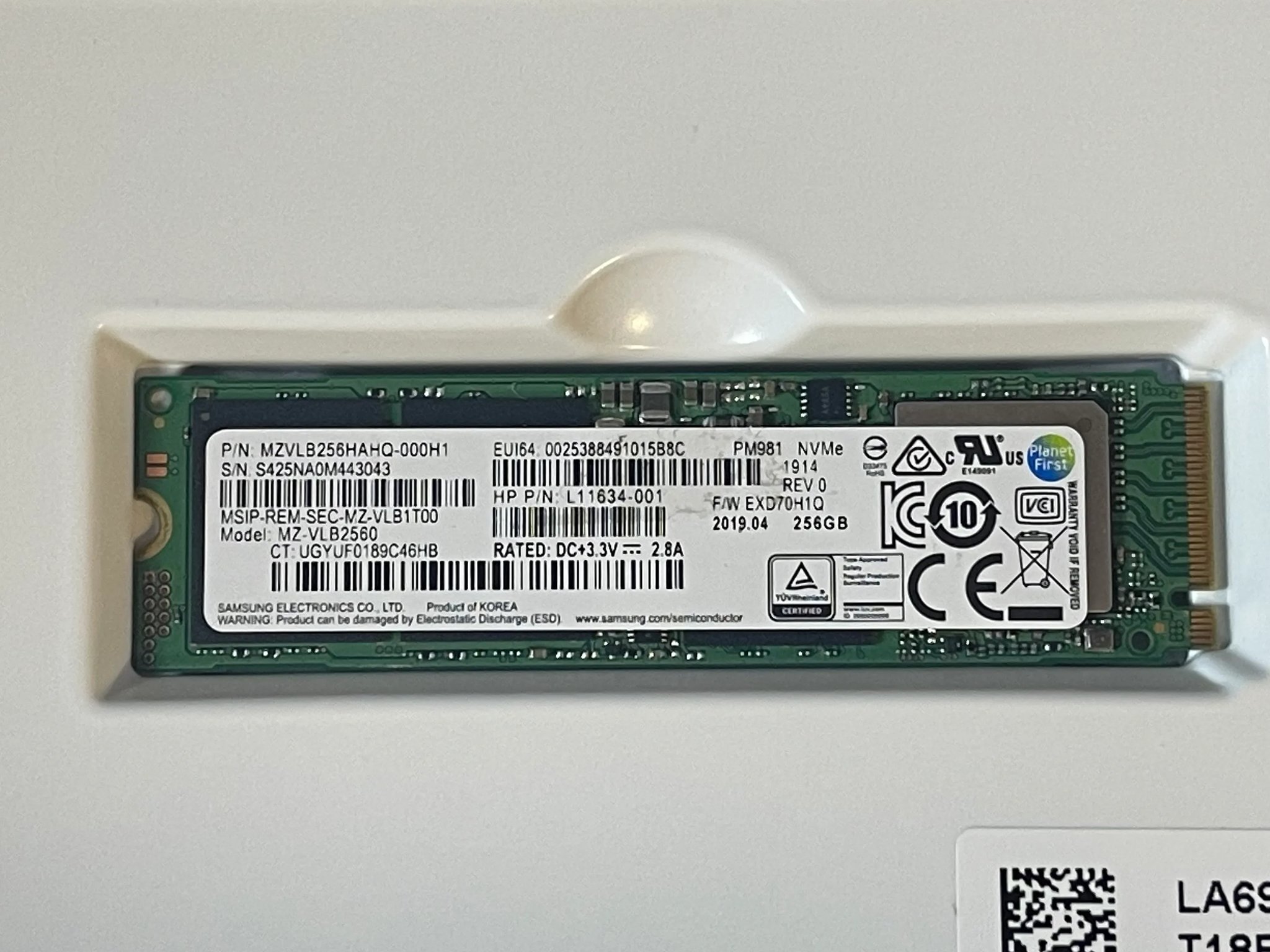 Used, Samsung PM981 256GB NVMe M.2 SSD
