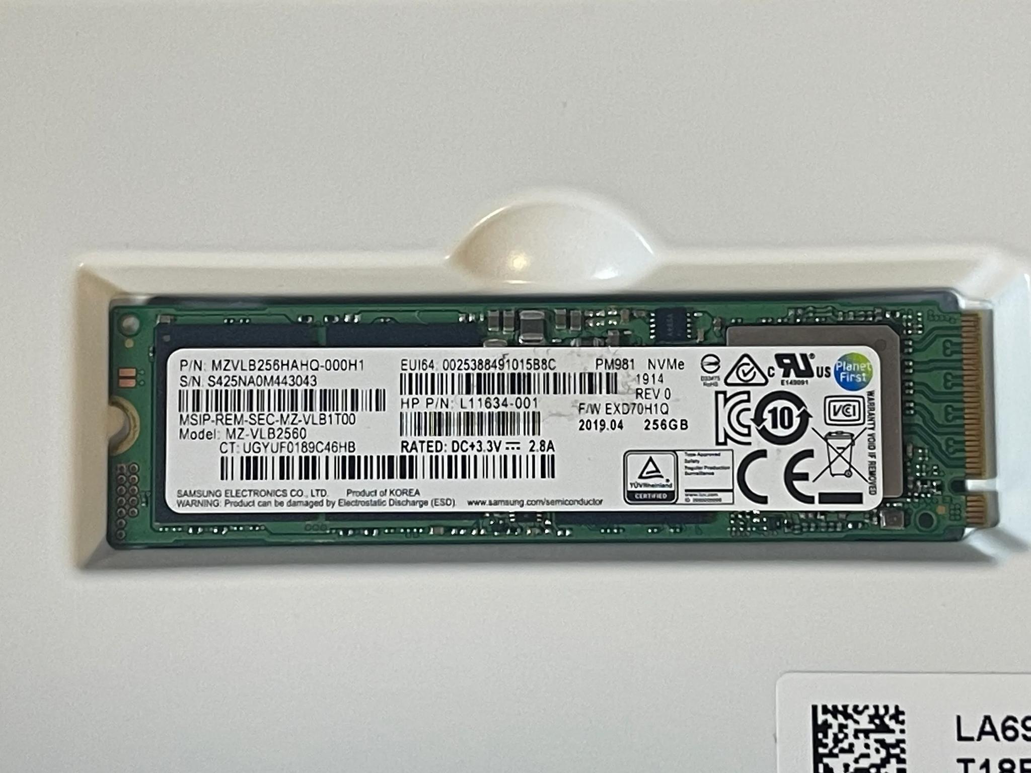 Used, Samsung PM981 256GB NVMe M.2 SSD