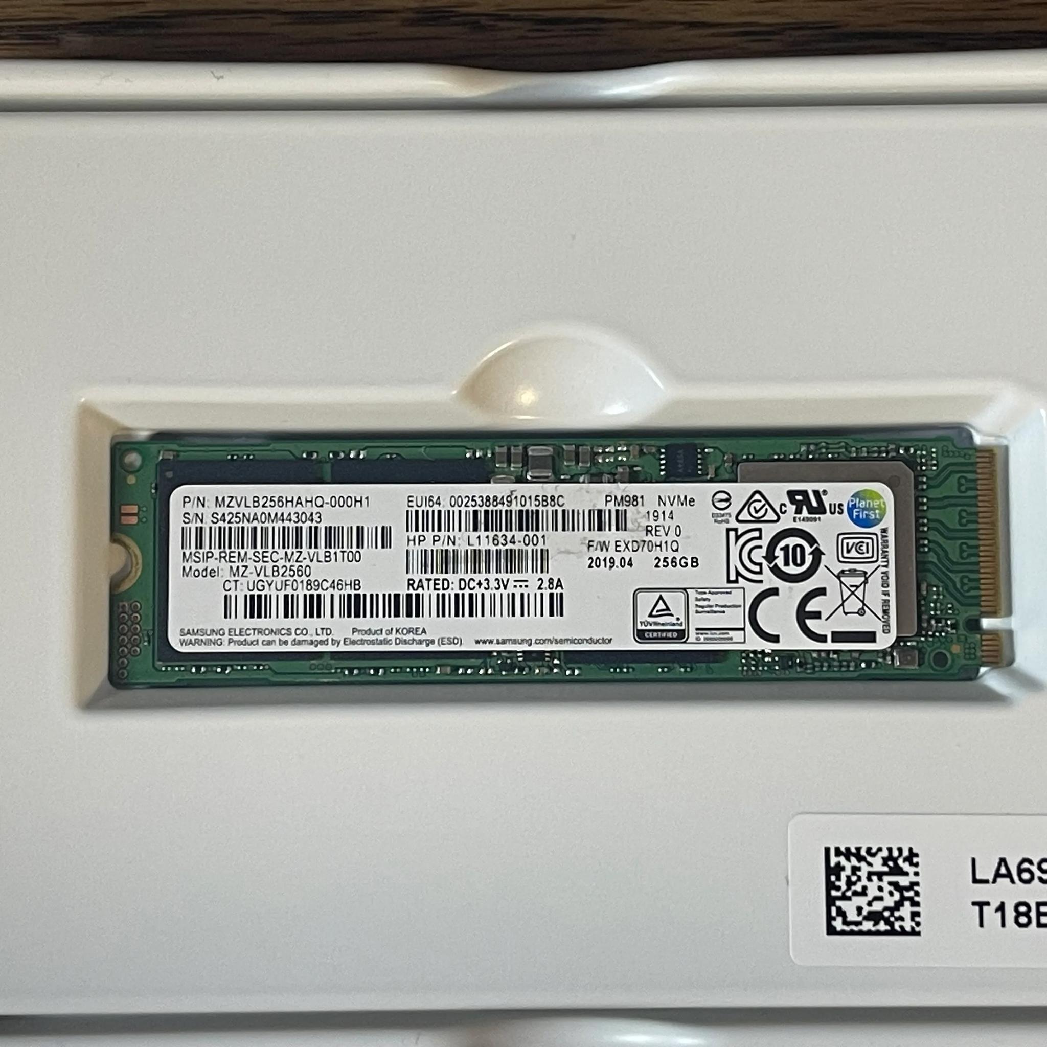 Used, Samsung PM981 256GB NVMe M.2 SSD