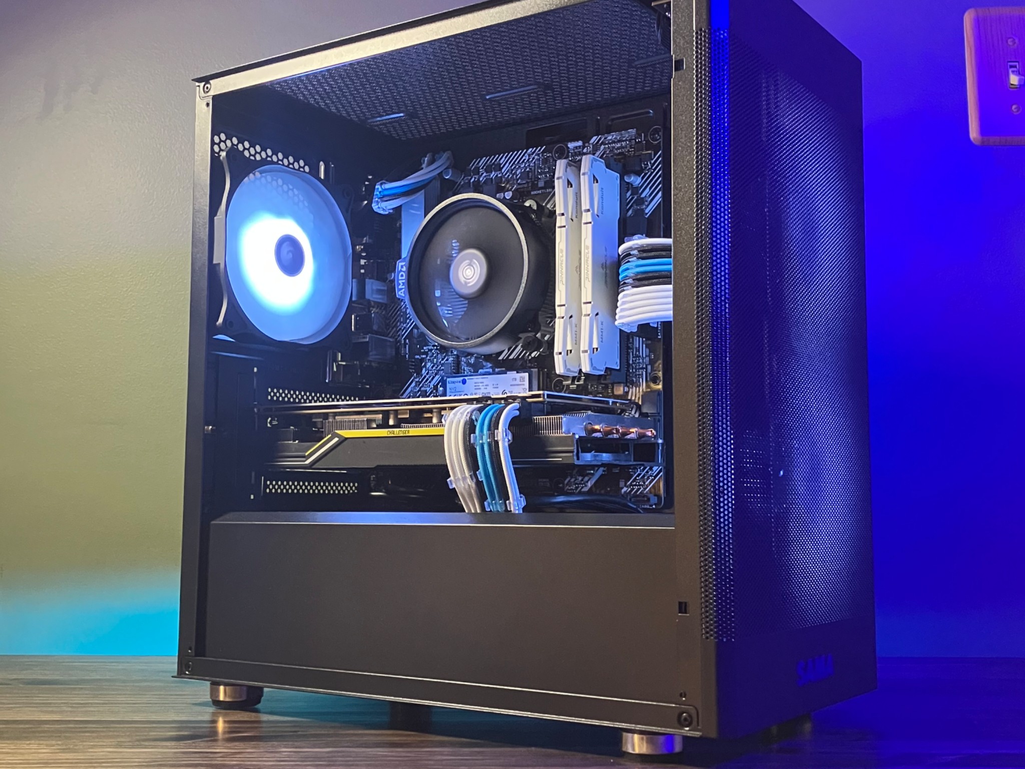Blue and Black Budget RGB Gaming PC! Ryzen 5 5500 RX 5700XT 16gb Ram 1tb SSD Win11 home