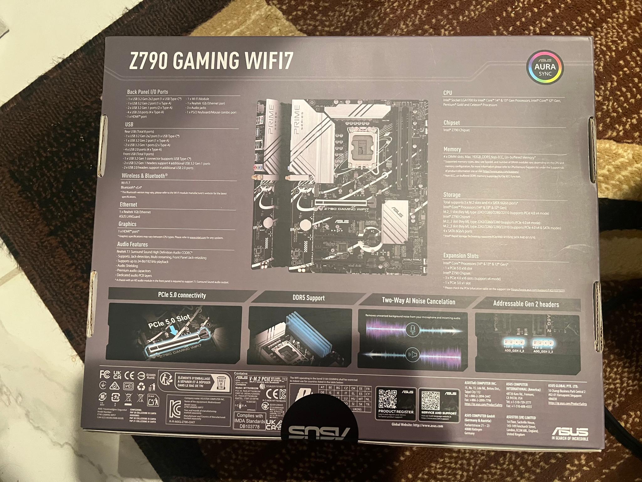 NEW ASUS Z790 Prime Gaming WIFI7 Intel LGA 1700 ATX DDR5 Motherboard
