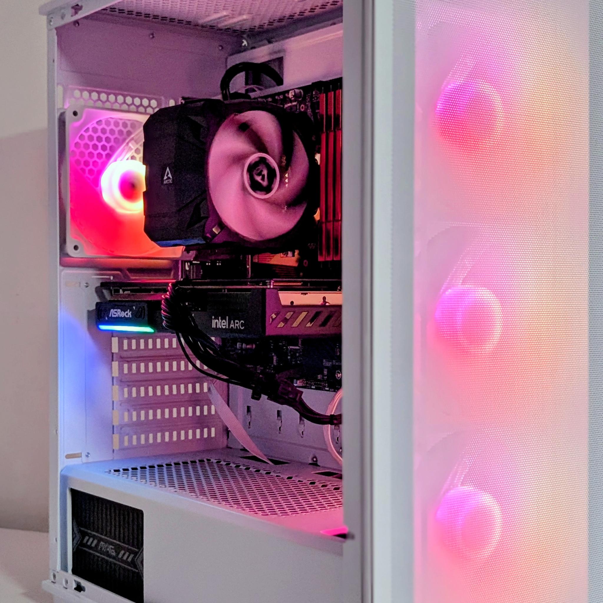White Budget Gaming PC | Intel i3-12100F | Arc B570 10GB | 32GB RAM | 1TB NVMe SSD | RGB