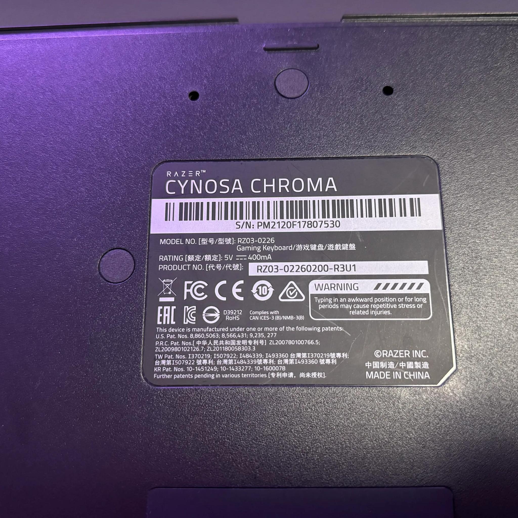 2017 Razer Cynosa Chroma Gaming Keyboard RGB