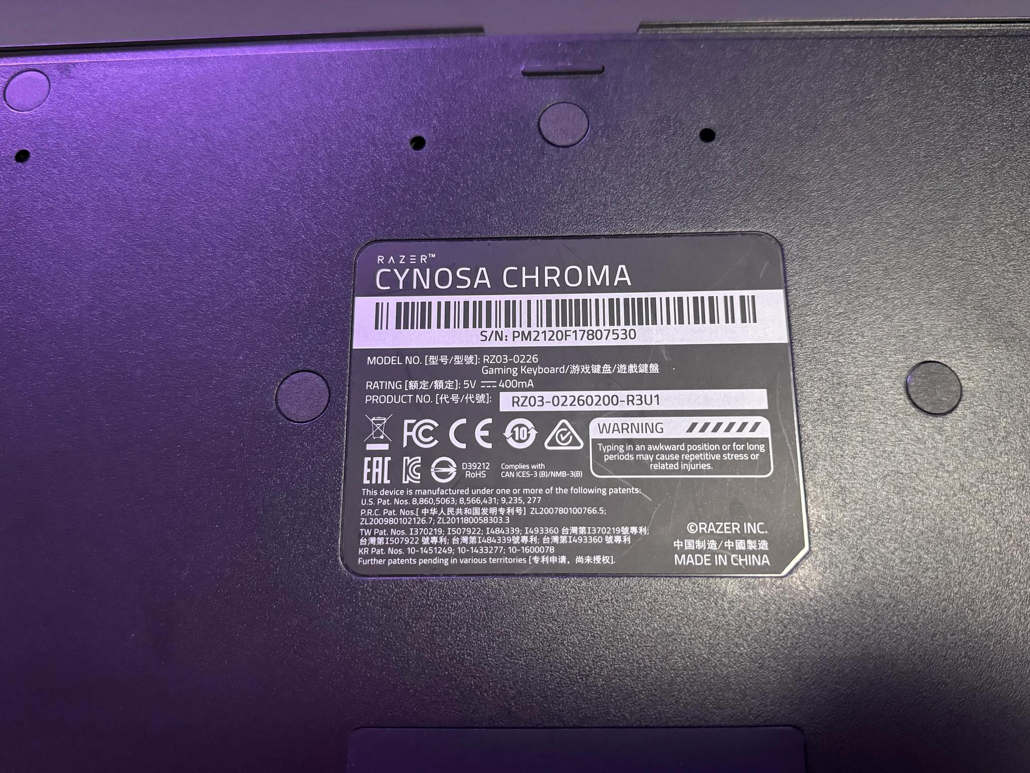 2017 Razer Cynosa Chroma Gaming Keyboard RGB