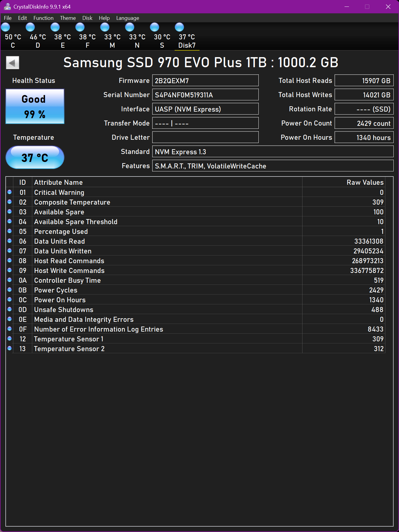 Samsung 970 EVO Plus 1TB PCIE 3.0x4 M.2 2280 NVMe 1.3 SSD