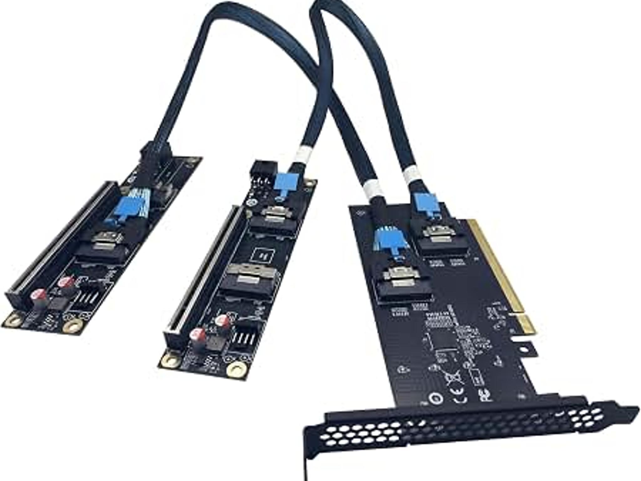 JMT PCIe 4.0 X16 To X8/X8 MCIO Bifurcation Adapter Card (50cm)