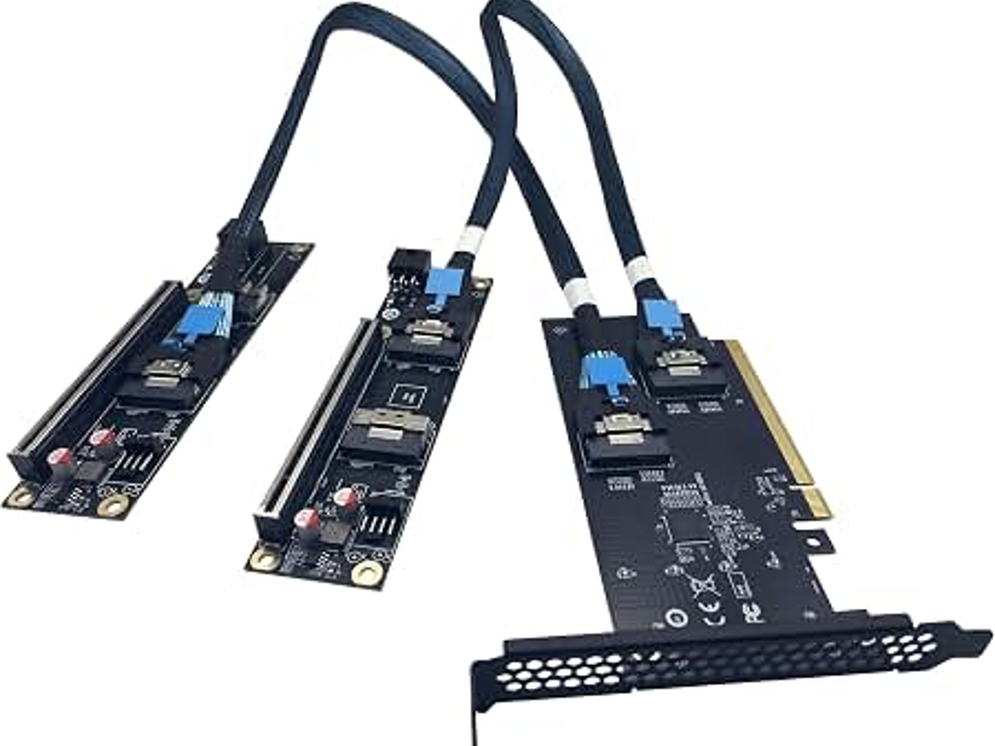 JMT PCIe 4.0 X16 To X8/X8 MCIO Bifurcation Adapter Card (50cm)