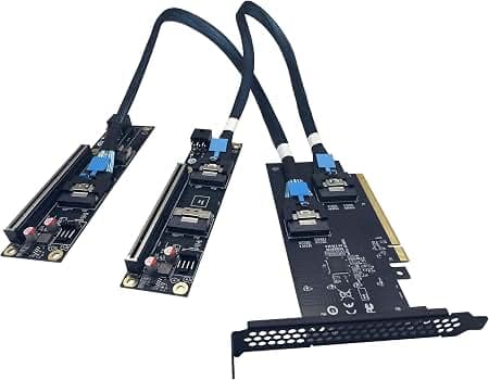 JMT PCIe 4.0 X16 To X8/X8 MCIO Bifurcation Adapter Card (50cm)