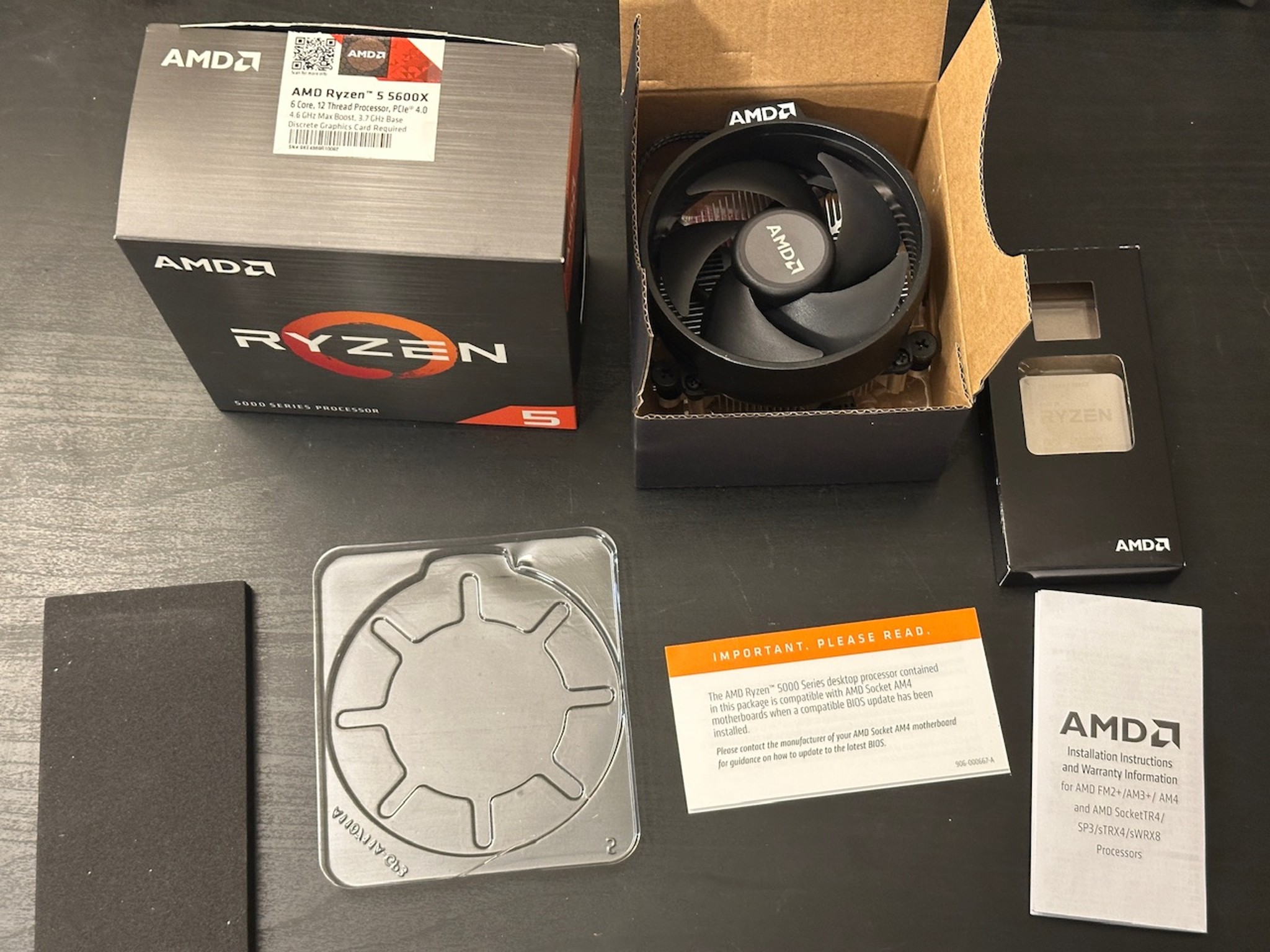 AMD Ryzen 5 5600X (6-core, 12-thread) Unlocked Desktop Processor with Cooler
