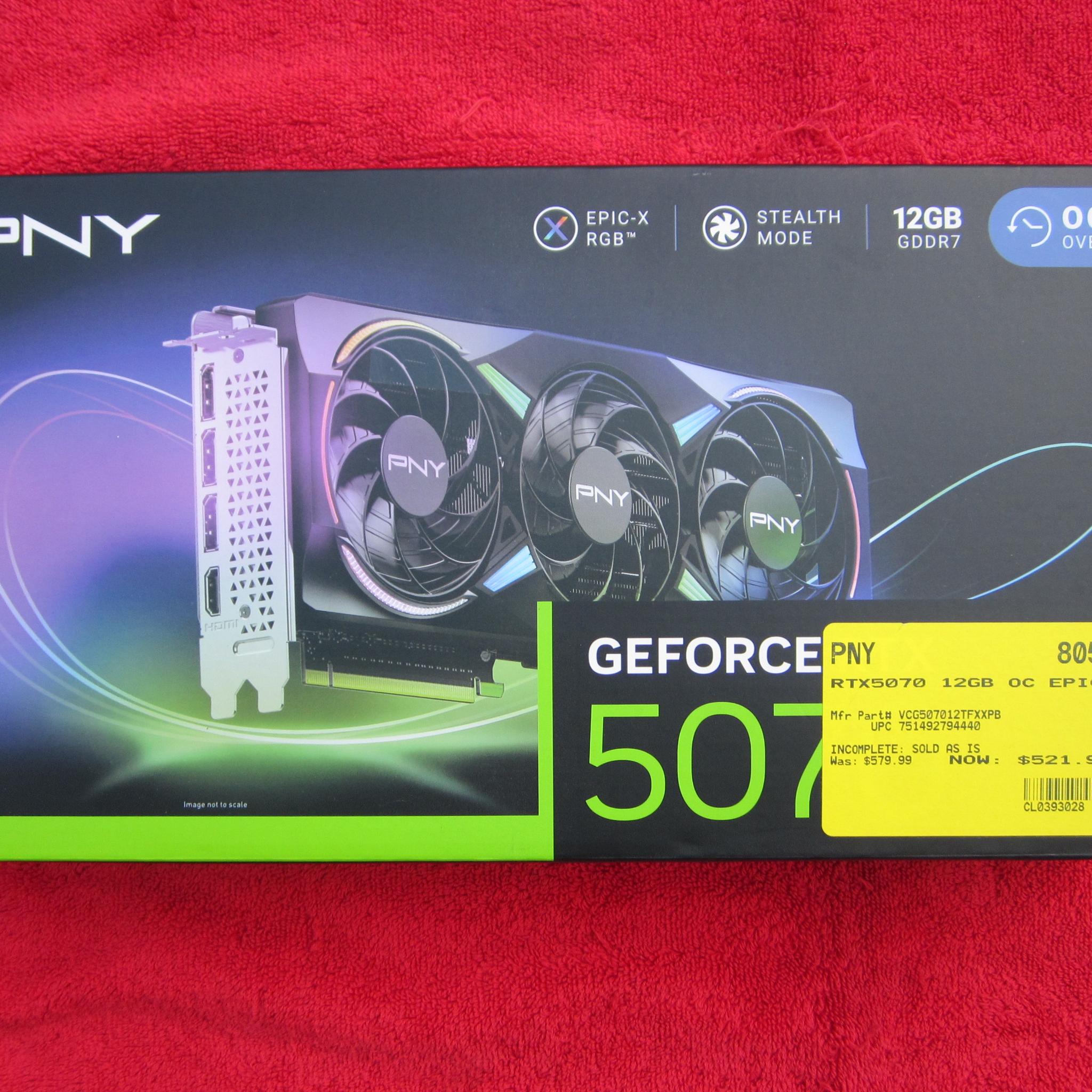 New Open Box! PNY RTX 5070 12Gb ARGB EPIC-X Overclocked
