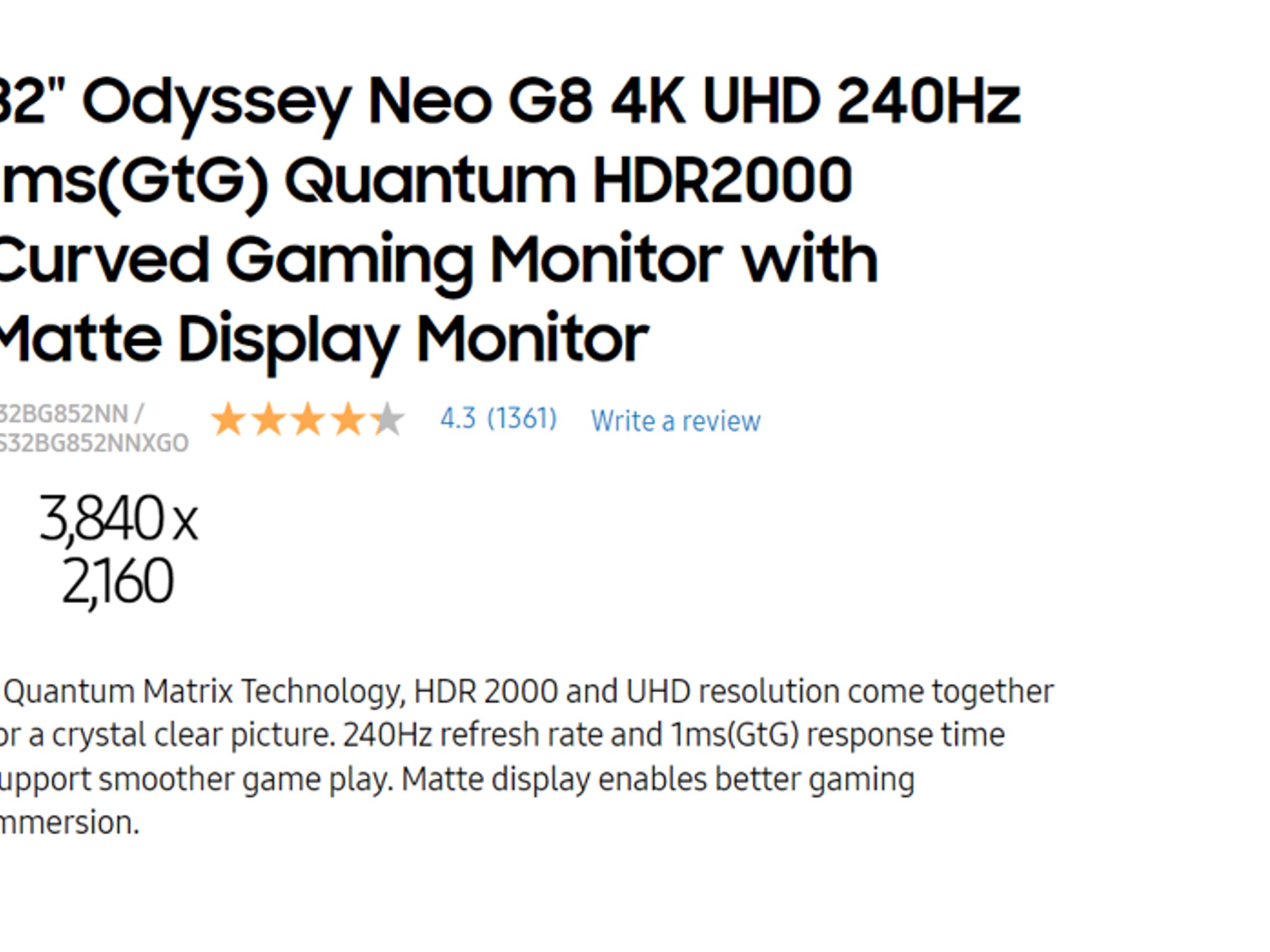 Samsung G8 Odyssey 4K 240HZ Gaming Monitor
