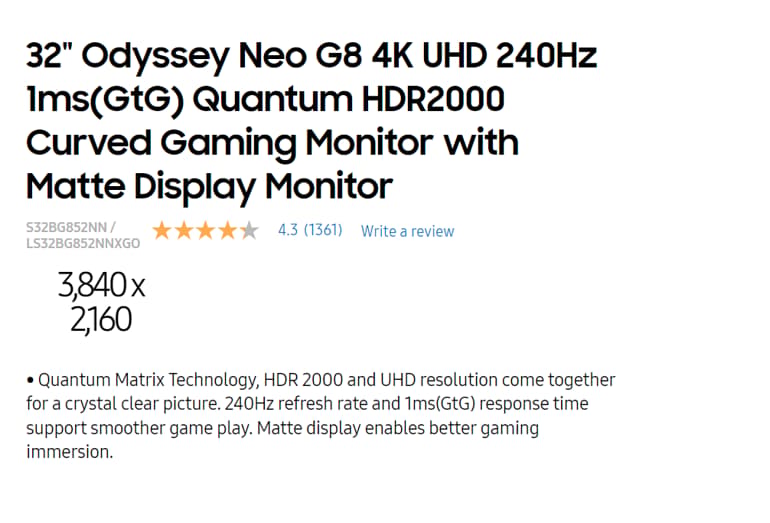 Samsung G8 Odyssey 4K 240HZ Gaming Monitor