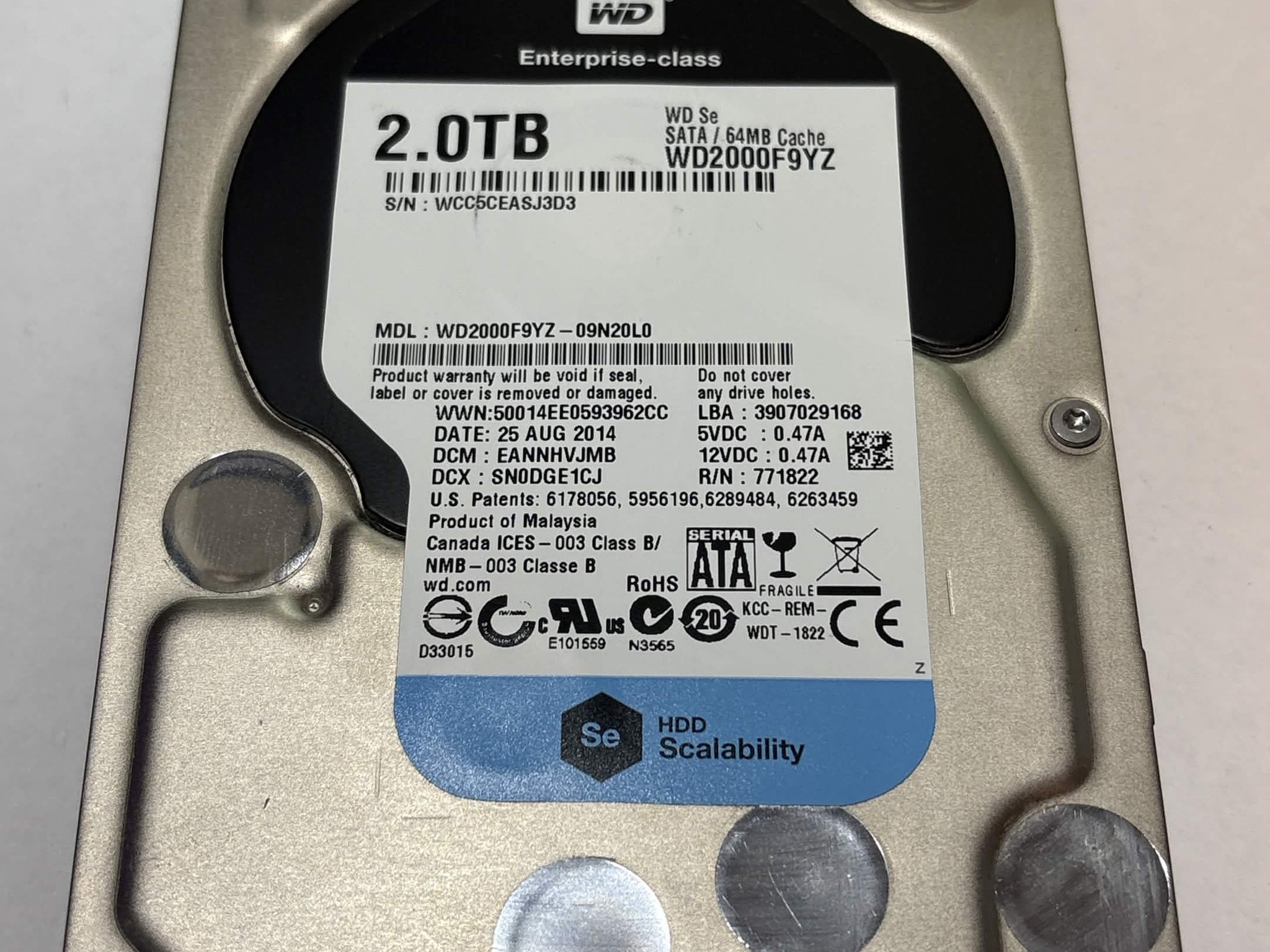 WD Se 2TB WD2000F9YZ 7200RPM Enterprise SATA HDD – 30,931 Hours – Good SMART