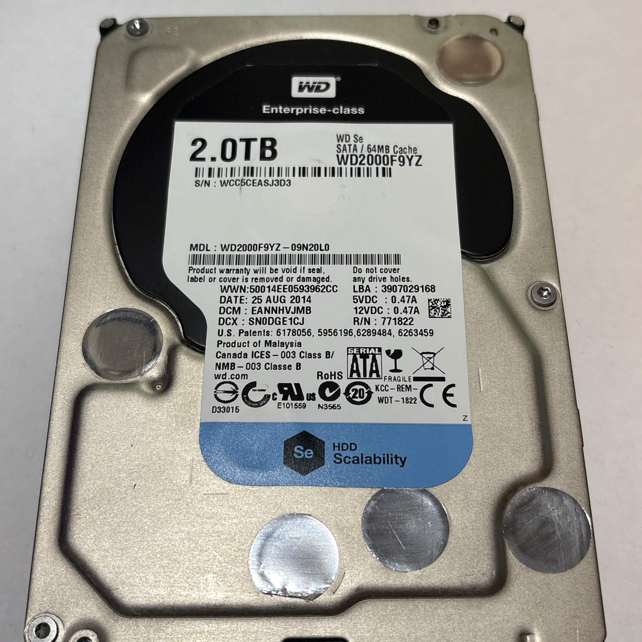 WD Se 2TB WD2000F9YZ 7200RPM Enterprise SATA HDD – 30,931 Hours – Good SMART
